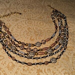 Sassy Jones Multi-Strand Beaded Necklace in Brown, Black & Gold